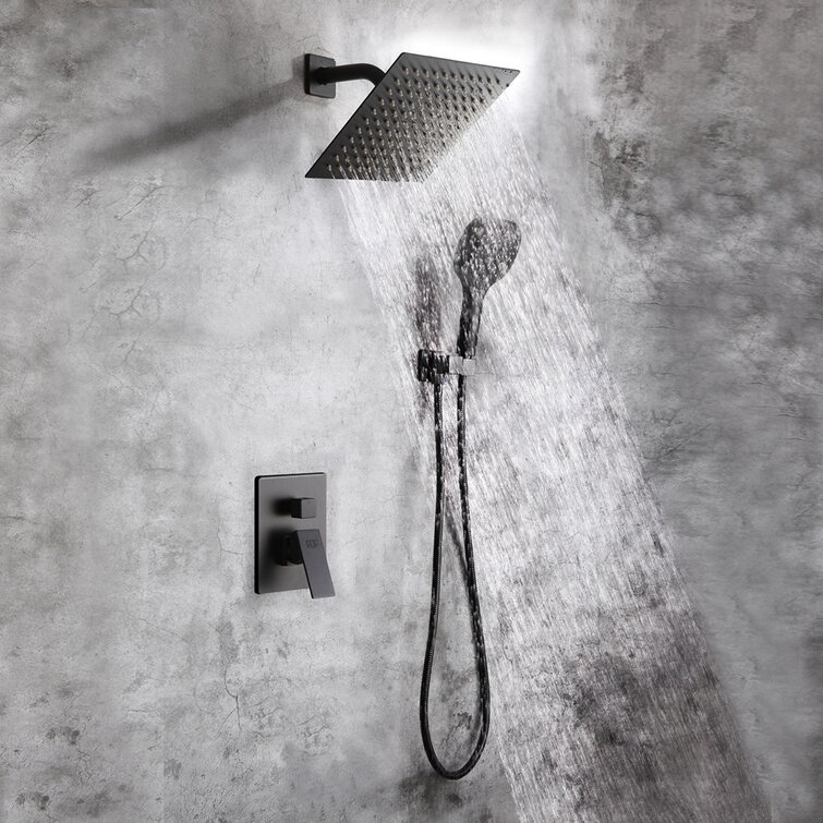 Matte Black Shower System Bathroom Rainfall Shower Faucet Set With Tub Spout Wall Mounted 8 Inch Shower Head And Handle Set With Handheld 3 Function Tub And Shower Trim Kit With Rough In Valve 